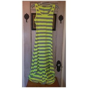 Racerback Neon Green & Grey Striped Dress